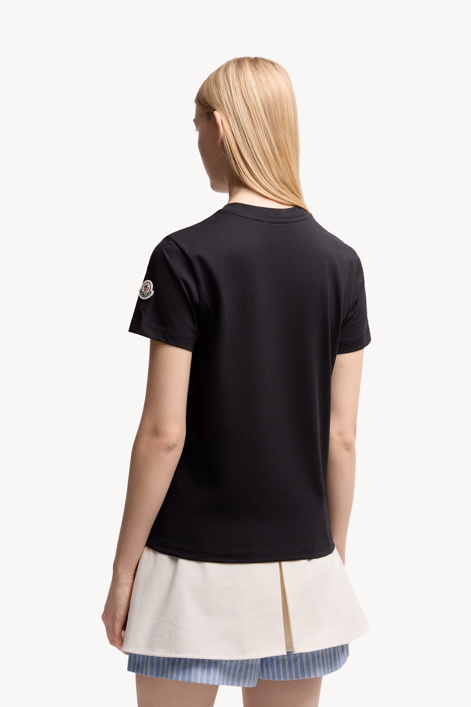 Beaded Logo Cotton T-Shirt Women Black Moncler 5